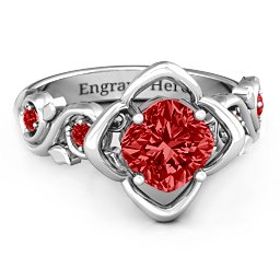 Cushion on Flowers Ring in 925 Sterling Silver with Garnet