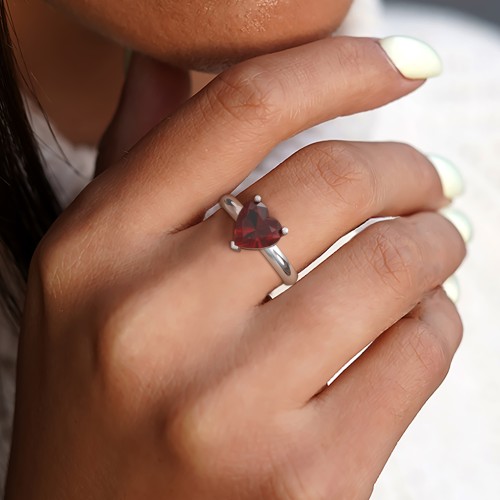 Heart Stone in a Double Gallery Setting Ring – Sterling Silver with Fancy Pink Premium Zirconia