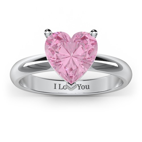 Heart Stone in a Double Gallery Setting Ring – Sterling Silver with Fancy Pink Premium Zirconia