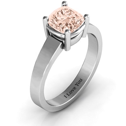 Cushion Cut Solitaire Ring – Sterling Silver with Morganite