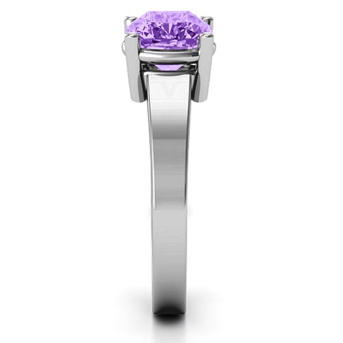 Cushion Cut Solitaire Ring – Sterling Silver with Amethyst