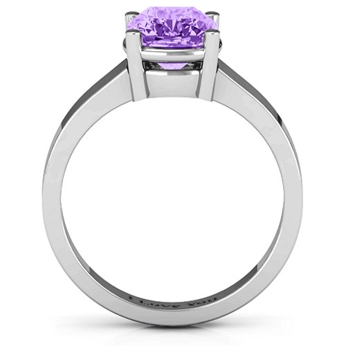 Cushion Cut Solitaire Ring – Sterling Silver with Amethyst