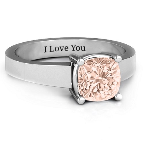 Cushion Cut Solitaire Ring – Sterling Silver with Morganite