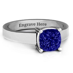 Cushion Cut Solitaire Ring in 925 Sterling Silver with Blue Sapphire