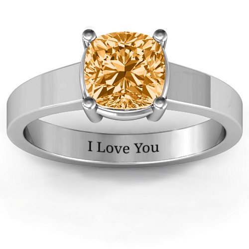 Cushion Cut Solitaire Ring – Sterling Silver with Citrine