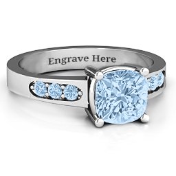 Cushion Cut Solitaire with Accents Ring in 925 Sterling Silver with Aquamarine