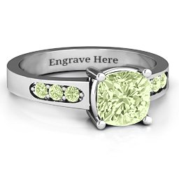 Cushion Cut Solitaire with Accents Ring in 925 Sterling Silver with Peridot