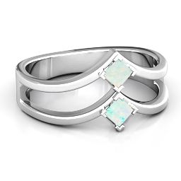 Peaks and Valleys Geometric Ring With Princess Stones