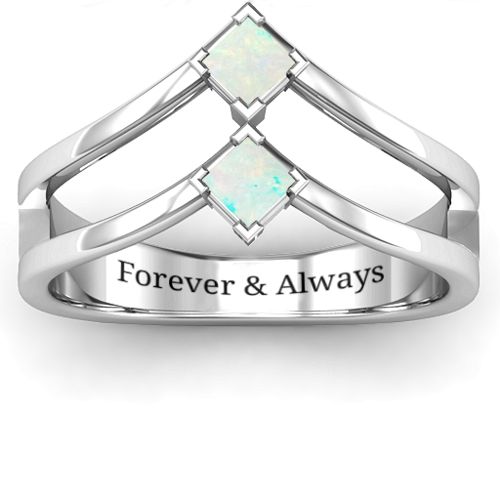 Peaks and Valleys Geometric Ring With Princess Stones – Sterling Silver with Opal