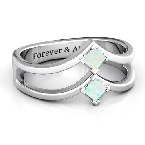 Peaks and Valleys Geometric Ring With Princess Stones – Sterling Silver with Opal