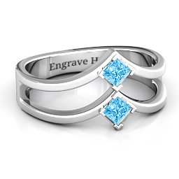 Peaks and Valleys Geometric Ring With Princess Stones in 925 Sterling Silver with Blue Topaz