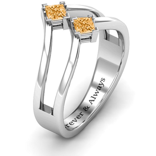 Peaks and Valleys Geometric Ring With Princess Stones – Sterling Silver with Citrine