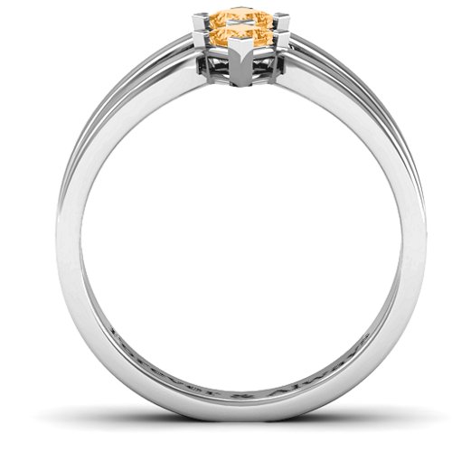Peaks and Valleys Geometric Ring With Princess Stones – Sterling Silver with Citrine