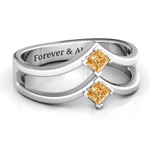 Peaks and Valleys Geometric Ring With Princess Stones – Sterling Silver with Citrine