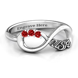 USA Infinity Ring in 925 Sterling Silver with Garnet