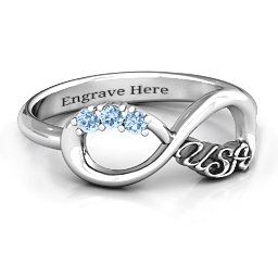 USA Infinity Ring in 925 Sterling Silver with Aquamarine