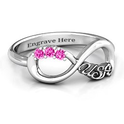 USA Infinity Ring in 925 Sterling Silver with Pink Tourmaline
