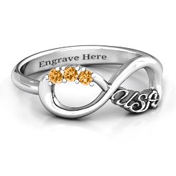 USA Infinity Ring in 925 Sterling Silver with Citrine