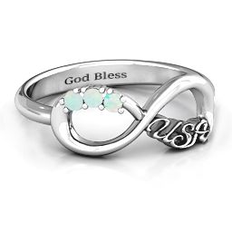 USA Infinity Ring in 925 Sterling Silver with Opal
