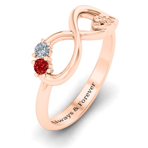 Double the Love Infinity Ring – 10K Rose Gold with Garnet and Cubic Zirconia