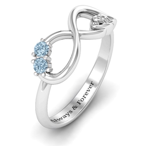 Double the Love Infinity Ring – Sterling Silver with Aquamarine