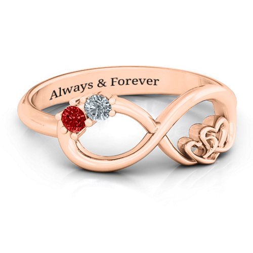 Double the Love Infinity Ring – 10K Rose Gold with Garnet and Cubic Zirconia