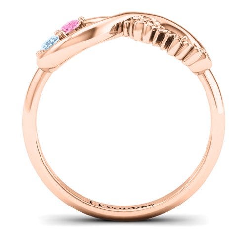 Two Stone Promise Infinity Ring – 10K Rose Gold with Aquamarine and Pink Tourmaline