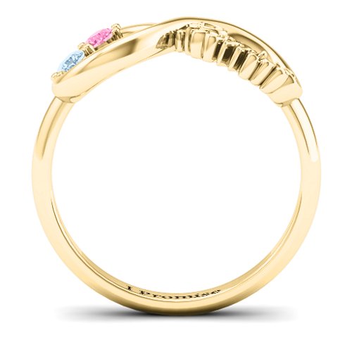 Two Stone Promise Infinity Ring – 14K Yellow Gold with Aquamarine and Pink Tourmaline