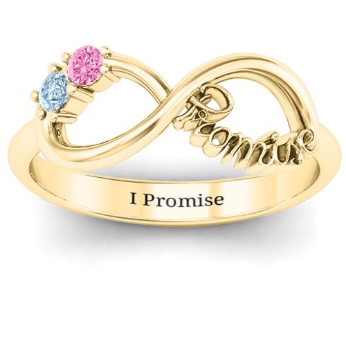 Two Stone Promise Infinity Ring – 10K Yellow Gold with Aquamarine and Pink Tourmaline