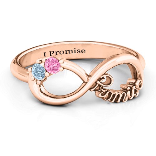 Two Stone Promise Infinity Ring – 10K Rose Gold with Aquamarine and Pink Tourmaline