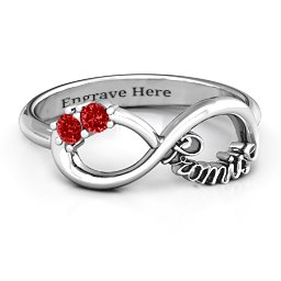 Two Stone Promise Infinity Ring in 925 Sterling Silver with Garnet