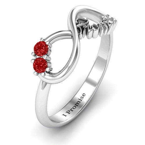 Two Stone Promise Infinity Ring – Sterling Silver with Garnet