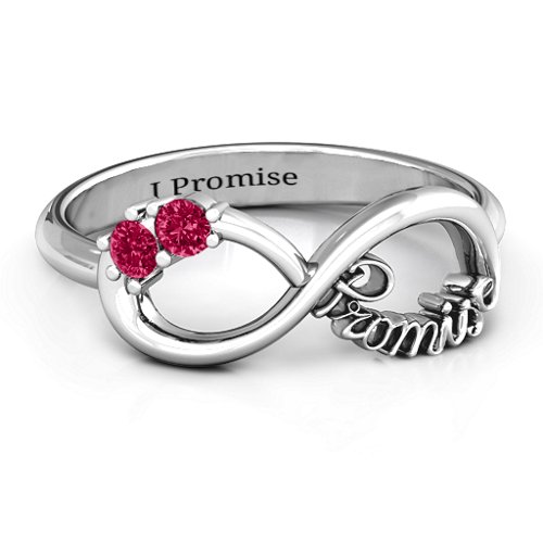 Two Stone Promise Infinity Ring – Sterling Silver with Ruby