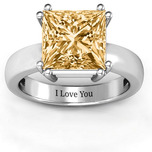 Basket Set Princess Cut Solitaire Ring – Sterling Silver with Fancy Yellow Premium Zirconia