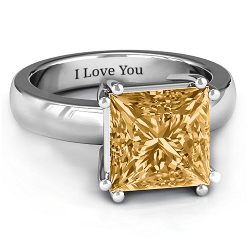 Basket Set Princess Cut Solitaire Ring – Sterling Silver with Fancy Yellow Premium Zirconia