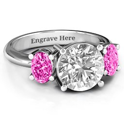Impressive Three Stone Eternity Ring in 925 Sterling Silver with White Premium Zirconia and Pink Tourmaline