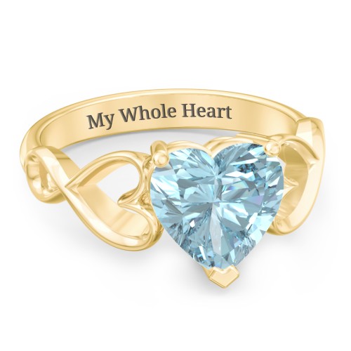 Heart Shaped Stone with Interwoven Heart Infinity Band Ring – 18K Gold Plated Silver with Fancy Blue Premium Zirconia