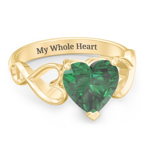 Heart Shaped Stone with Interwoven Heart Infinity Band Ring – 18K Gold Plated Silver with Green Premium Zirconia