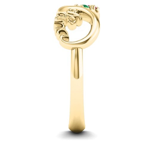 2-10 Stone Nana Infinity Ring – 10K Yellow Gold with Emerald and Ruby