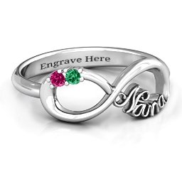 2-10 Stone Nana Infinity Ring in 925 Sterling Silver with Emerald, Ruby, Cubic Zirconia, Amethyst, Pink Tourmaline, Blue Sapphire, and Aquamarine