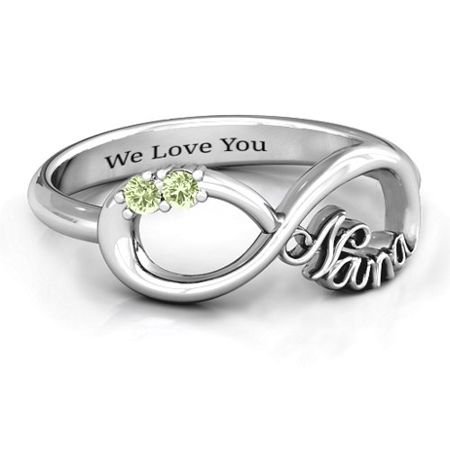 2-10 Stone Nana Infinity Ring – Sterling Silver with Peridot