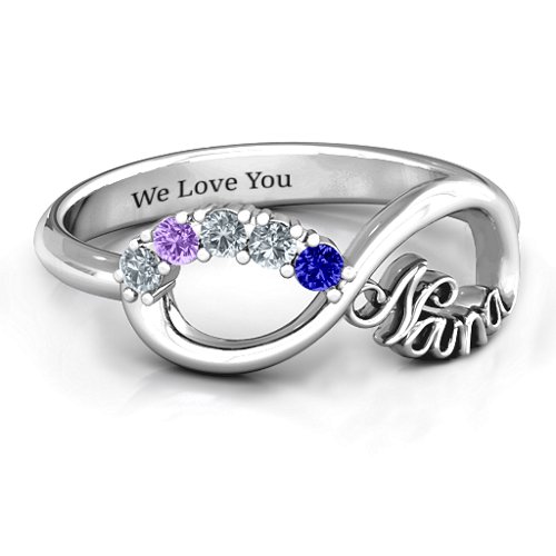 2-10 Stone Nana Infinity Ring – Sterling Silver with Blue Sapphire, Cubic Zirconia, and Amethyst