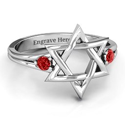 Classic Star of David Ring in 925 Sterling Silver with Garnet