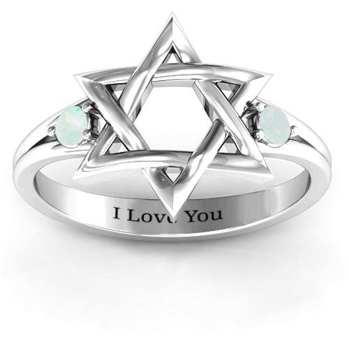 Classic Star of David Ring – Sterling Silver with Opal