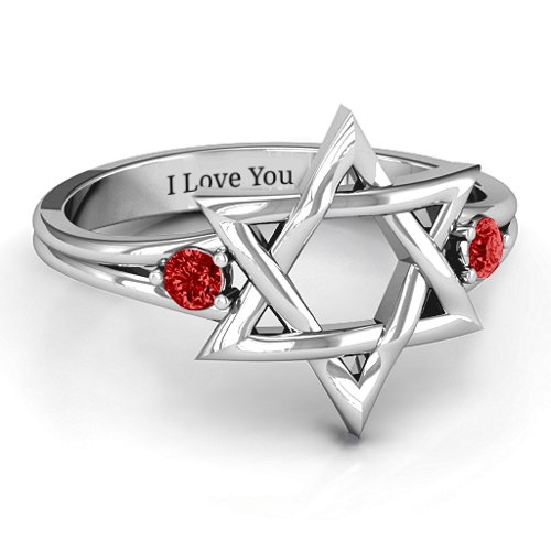 Classic Star of David Ring – Sterling Silver with Garnet