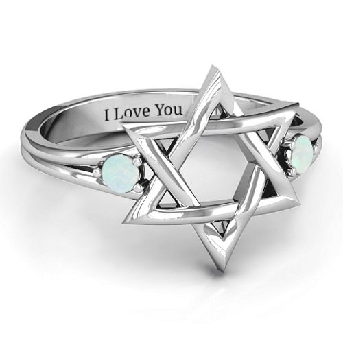 Classic Star of David Ring – Sterling Silver with Opal