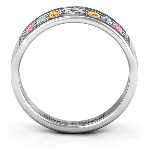 Star of David Band Ring – Sterling Silver with Pink Tourmaline, Cubic Zirconia, and Citrine
