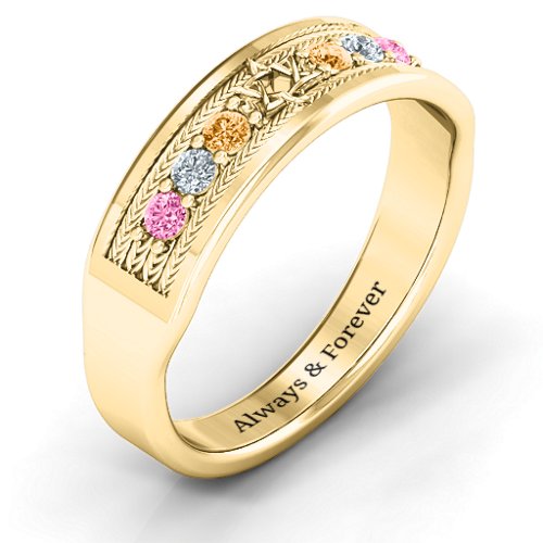 Star of David Band Ring – 10K Yellow Gold with Pink Tourmaline, Cubic Zirconia, and Citrine