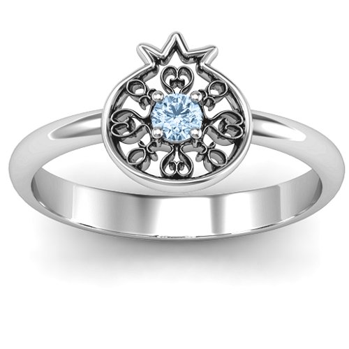Pomegranate with Filigree Ring – Sterling Silver with Aquamarine