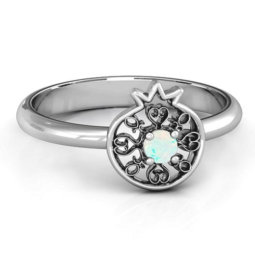 Pomegranate with Filigree Ring – Sterling Silver with Opal
